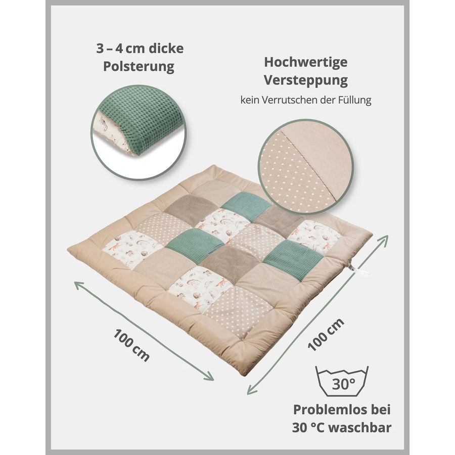 Ullenboom Krabbeldecke und Laufgittereinlage für Babys aus Waffelpiqué und Cord, Multicolor, B/T: 100 x 100 cm - Bild 2
