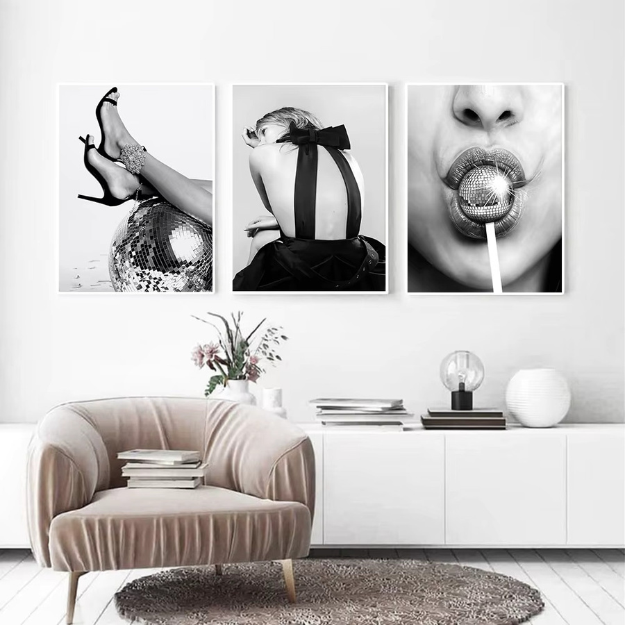 YUTTEE DIY Diamantmalerei Modernes Porträt einer Frau in Schwarz-Weiß als abstrakte Grafik zur Wanddekoration auf Leinwand - Bild 2