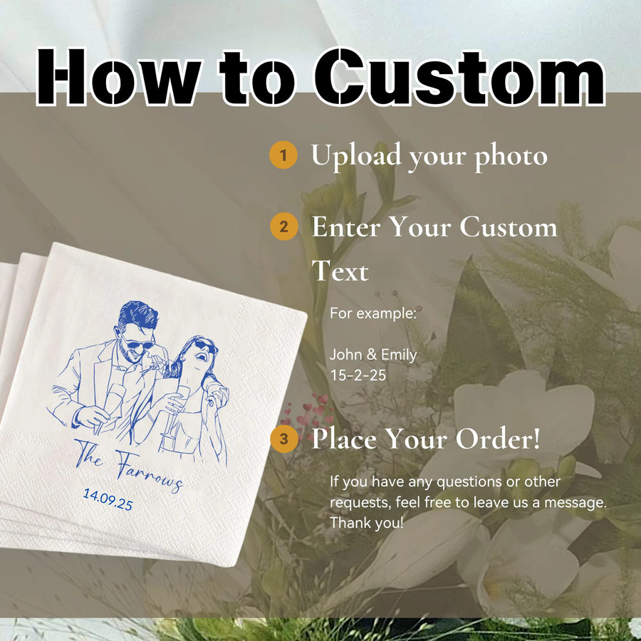 Personalisierte weiße Papierservietten für Hochzeiten, Cocktails und besondere Anlässe - Bild 3