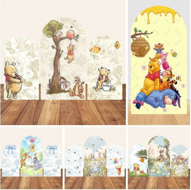 Potdemiel Winnie The Pooh Bogen-Hintergrundbezug für Babyparty und Geburtstag in Mehrfarbig - Bild 1