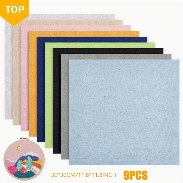 9 Stück Leinenstoff für DIY-Handwerk, Stickerei und Kreuzstich in Mehrfarben - Bild 1