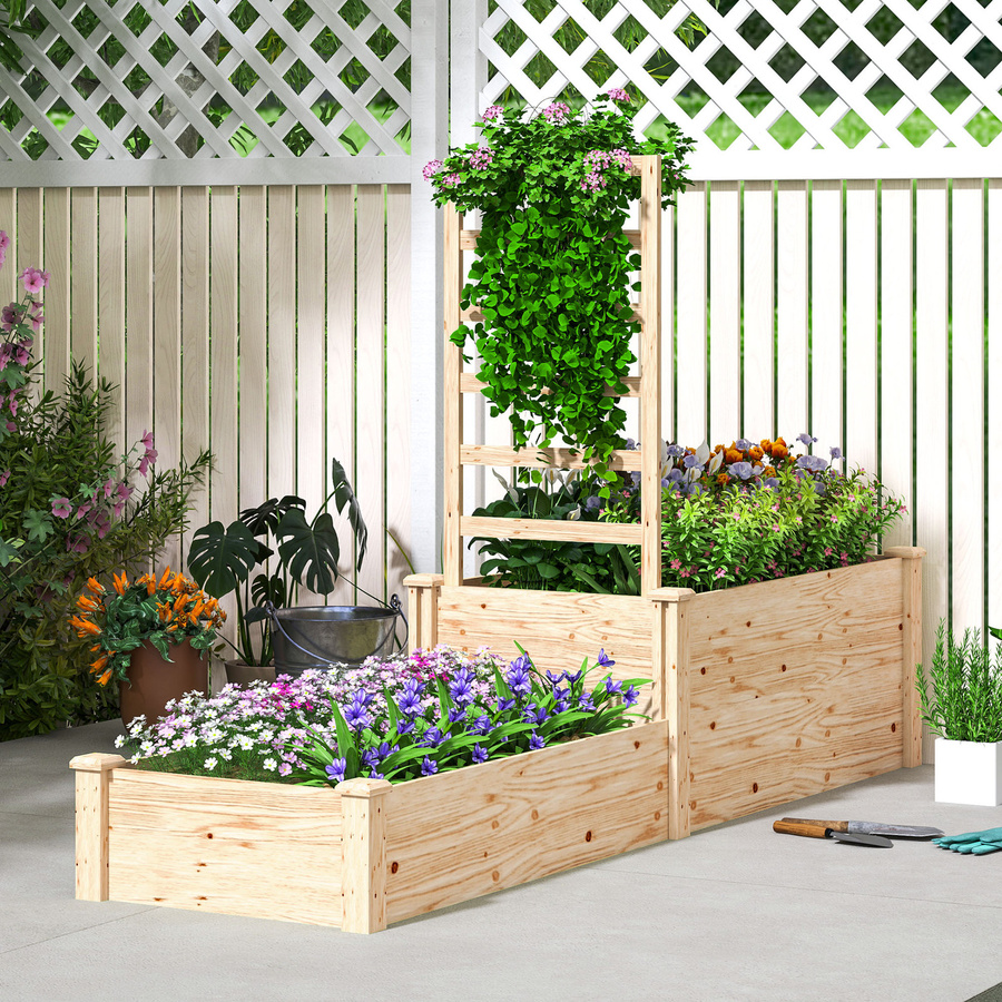 Outsunny Hochbeet aus Holz mit Gitter für Kletterpflanzen, Farbe: Braun, B/T/H: 222 x 63 x 132 cm - Bild 2