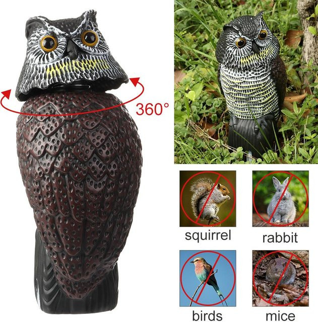 Realistische Eulen-Skulptur aus Kunststoff mit rotierendem Kopf zur Vogelabwehr für Garten und Hof - Bild 1