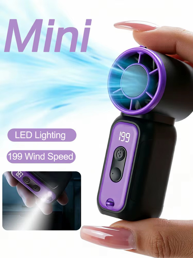 Tragbarer Mini-Handventilator von raugee in Pink mit Digitalanzeige, LED-Beleuchtung und USB-Wiederaufladung - Bild 7