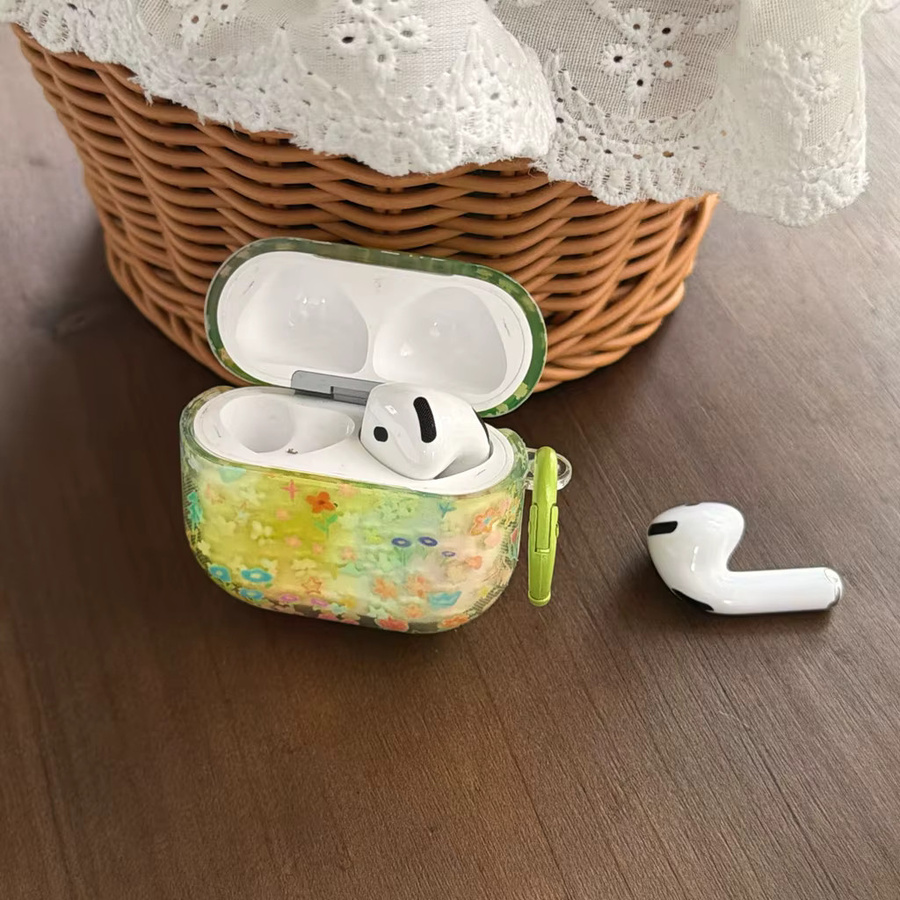 Spring Garden Kopfhörer-Schutzhülle für Apple AirPods 2 3 4 Pro Pro2 Pro3, bunte Blumen mit Farbverlauf in Gelb und Grün, transparent - Bild 4