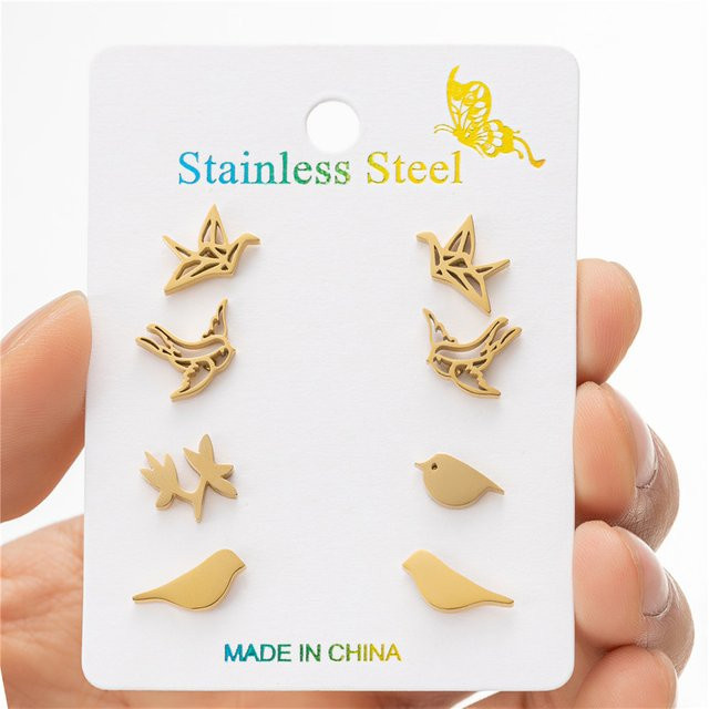 SMJEL Ohrstecker Edelstahl, Origami Kran, Gold, Unisex - Bild 1