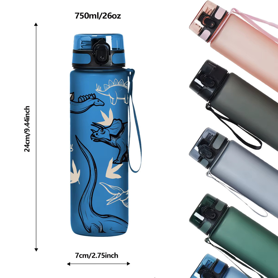 Auslaufsichere Kinder-Wasserflasche mit Dinosaurier-Aufdruck in Rot, 750 ml tragbarer Sportbecher mit Klappdeckel für Schule und Outdoor - Bild 3