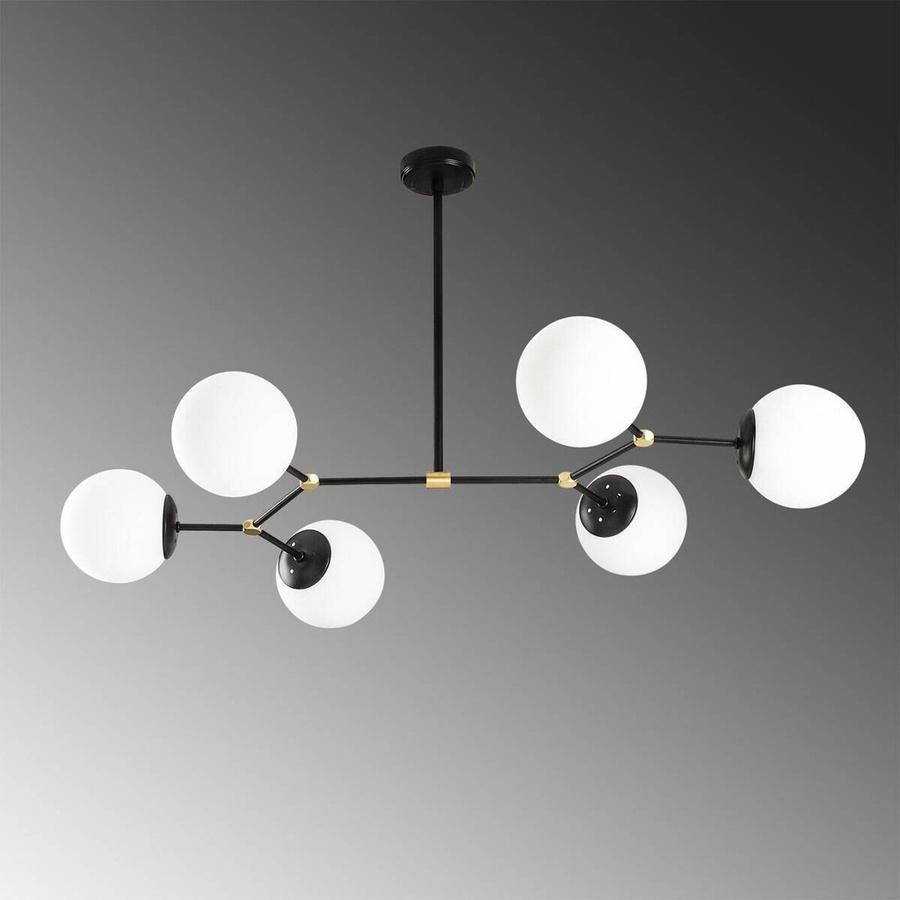 Opviq Pendelleuchte Damar in Schwarz und Weiß aus Glas und Eisen mit 6 E27 Fassungen, B/H/T/L: 100 x 48 x 58 x 100 cm - Bild 3
