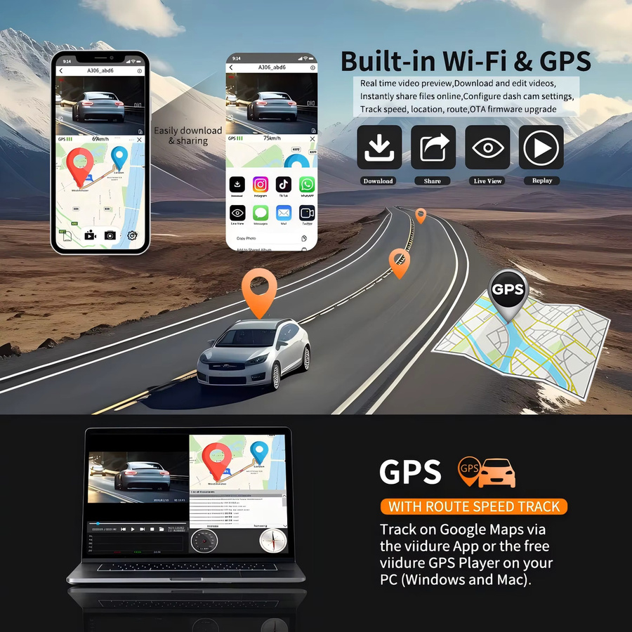 GMAIPOP 4-Kanal Auto-Dashcam mit 4K-Auflösung, WiFi, GPS und 24 Stunden Parkmonitor in Schwarz - Bild 4