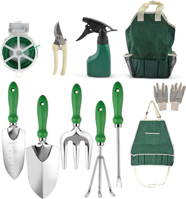 11-teiliges Gartengeräte-Set für die Gartenarbeit mit ergonomischen Griffen in Grün - Bild 1