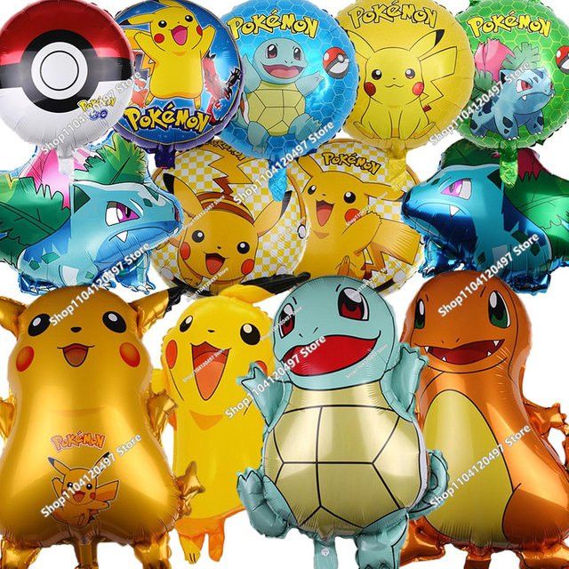 Pokemon Geburtstag Party Dekorationsset mit Aluminium-Ballons von Bandai in Multicolor mit Pikachu, Squirtle und Bulbasaur - Bild 1