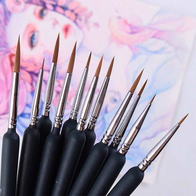 11-teiliges professionelles Miniatur-Pinsel-Set aus Nylon in Pink für Acryl- und Aquarellmalerei - Bild 1