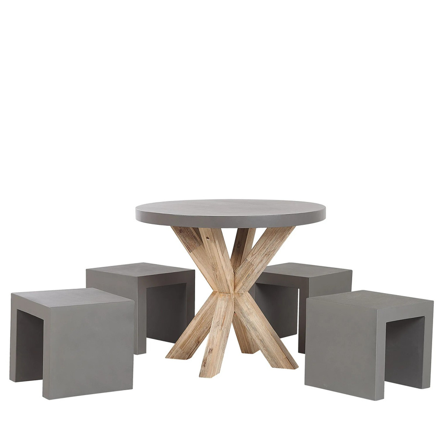 Beliani Gartentisch Set OLBIA/TARANTO Rund in Grau und hellem Holzfarbton B/T/H: 90 x 90 x 76 cm - Bild 2