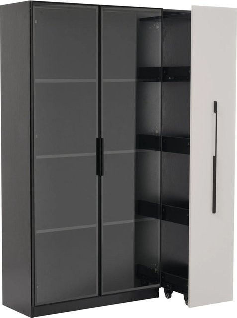 okwish Vitrine mit LED-Beleuchtung und Glastüren in Weiß und Schwarz, B/T/H: 110 x 35 x 160 cm - Bild 1