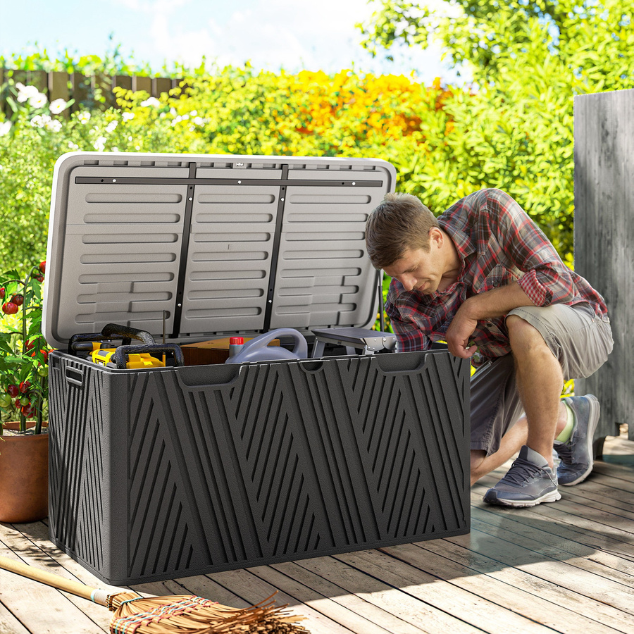 Outsunny Aufbewahrungsbank aus HDPE mit Gasfederdeckel und Griffen, wasserdichte Gartenbox mit UV-Schutz, Schwarz und Grau, B/T/H: 115 x 60 x 60 cm - Bild 2
