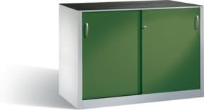 C+P Werkzeug-Beistellschrank mit Schiebetüren und Schloss, Front Resedagrün, Korpus Lichtgrau, H: 100 cm, B: 160 cm, T: 60 cm - Bild 1
