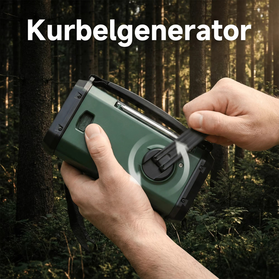 Tragbares Solar Kurbelradio mit Powerbank und LED Taschenlampe, Notfallradio mit AM/FM Empfang, SOS Alarm und USB-C Aufladung für Camping und Outdoor - Bild 4