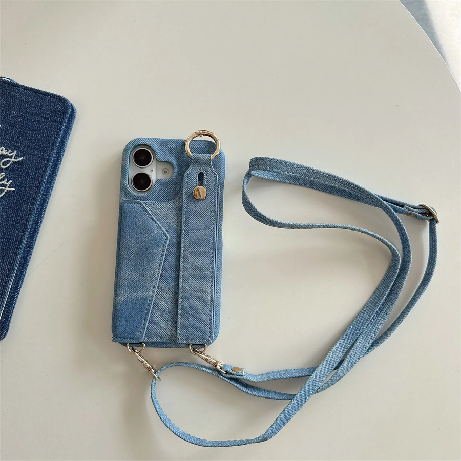 Lederarmband Handyhülle mit Ring und Brieftasche als Umhängetasche für Apple iPhone, Farbe: Blau - Bild 2