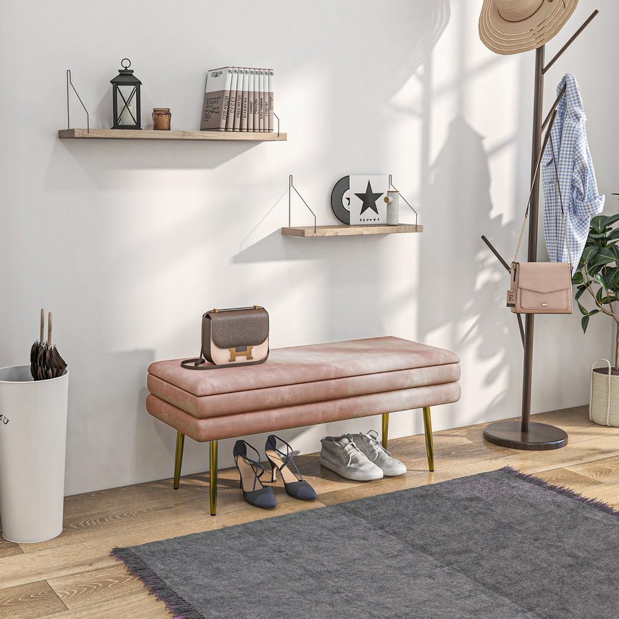 HOMCOM Polsterbank mit Stauraum in Samtoptik und Stahlbeinen, Rosa, B: 100 cm, T: 37,5 cm, H: 42 cm - Bild 2