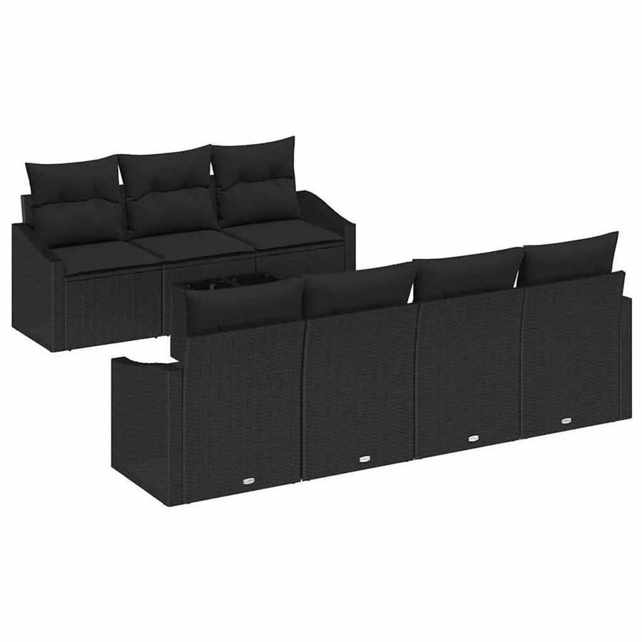 vidaXL 8-teiliges Gartenmöbel-Set aus Poly-Rattan in Schwarz mit Kissen und Tisch - Bild 2