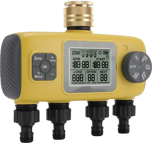 Fishine Digitaler Bewässerungstimer mit 4 Zonen, 3/4 Zoll Messing-Einlass, IPX5 wasserdicht, Farbe: Beige - Bild 1