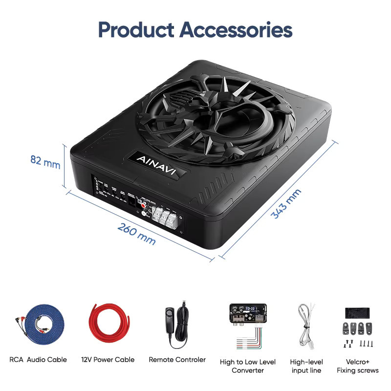 Ainavi SW-10 Universal-Auto-Subwoofer unter dem Sitz mit eingebautem Verstärker und Umgebungsbeleuchtung, Schwarz - Bild 5