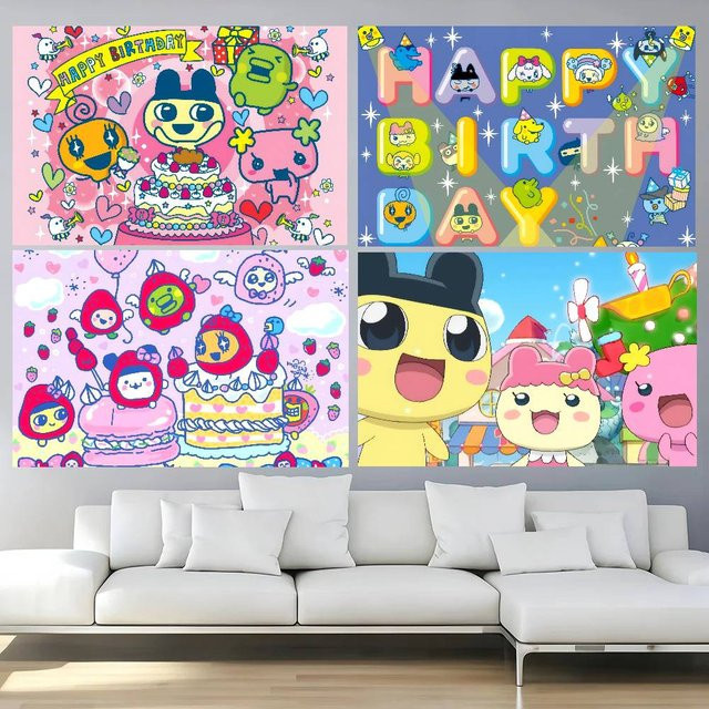 Klassischer T-Tamagotchi Fotohintergrund in Multicolour für Geburtstage und Outdoor-Partys, B/H: 120 x 70 cm - Bild 1