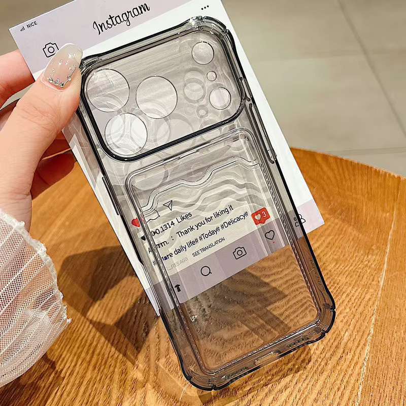 Stoßfeste Silikon-Soft-TPU Handyhülle mit Kartenfach für iPhone 11 bis iPhone 17e von YISHANGOU in Transparent und Grau - Bild 2