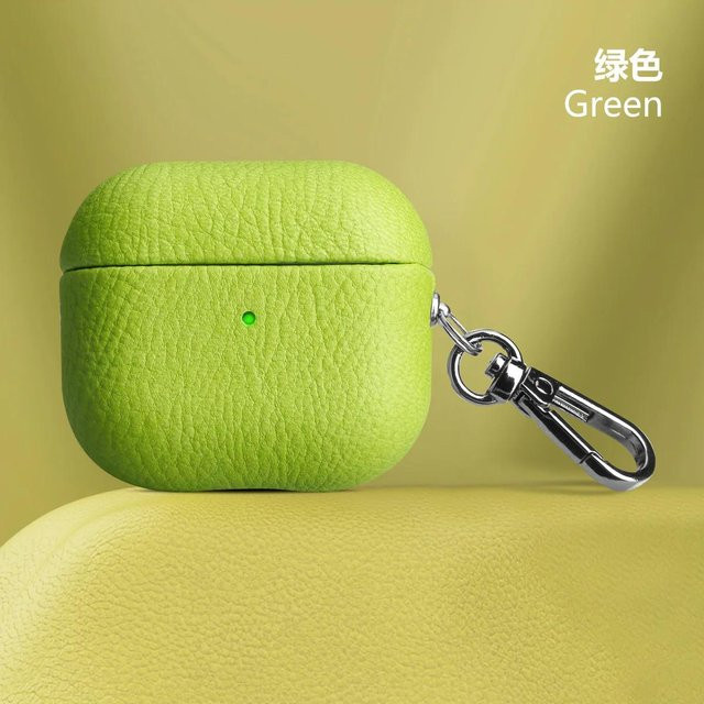 Apple AirPods Pro 2 Hülle aus PU-Leder mit Litschi-Muster und Schnalle in Grün - Bild 1