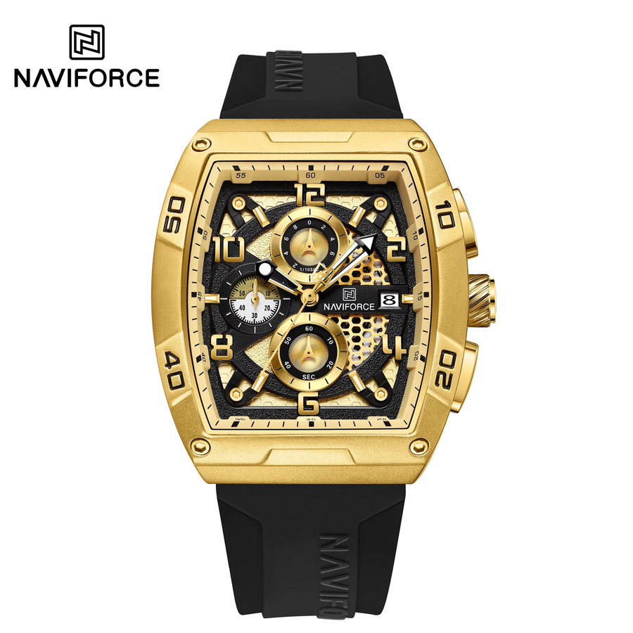 NAVIFORCE Chronograph, Tonneau, Quarz, Silikon, Schwarz, Herren - Bild 4