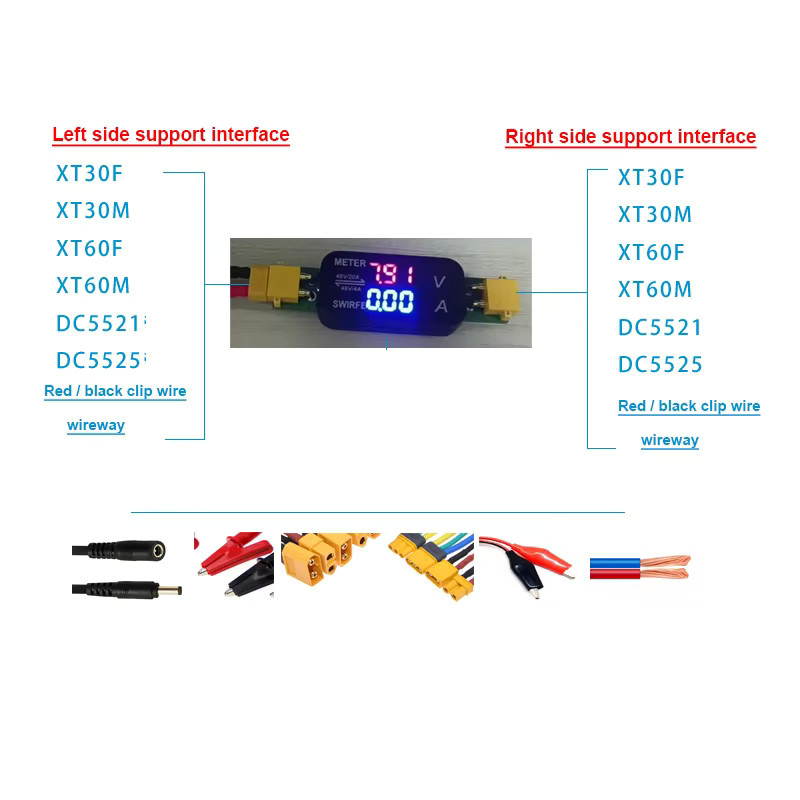 Dykbcells XT30 DC bidirektionales Voltmeter und Amperemeter mit LED-Digitaldisplay für Lithiumbatterien, 20A/4A, 5V bis 48V - Bild 2