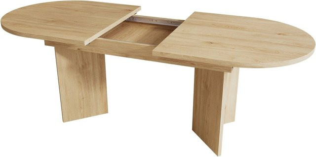 okwish Esstisch aus MDF mit abgerundeten Ecken, ausziehbar, Farbe Eiche/beige, B/T/H: 120 x 80 x 75 cm bis 160 x 80 x 75 cm - Bild 1