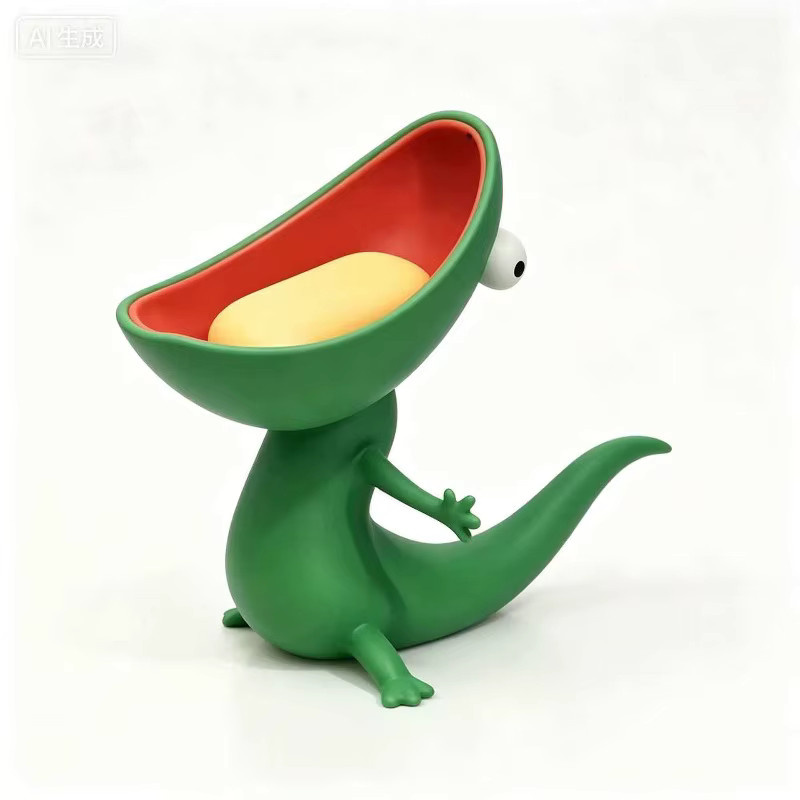 PKFC Eidechsen-Seifenhalter aus Kunststoff in Grau und Grün als Cartoon-Reptilien-Seifenablage und Deko-Pflanzentopf für Waschtisch oder Küche - Bild 2