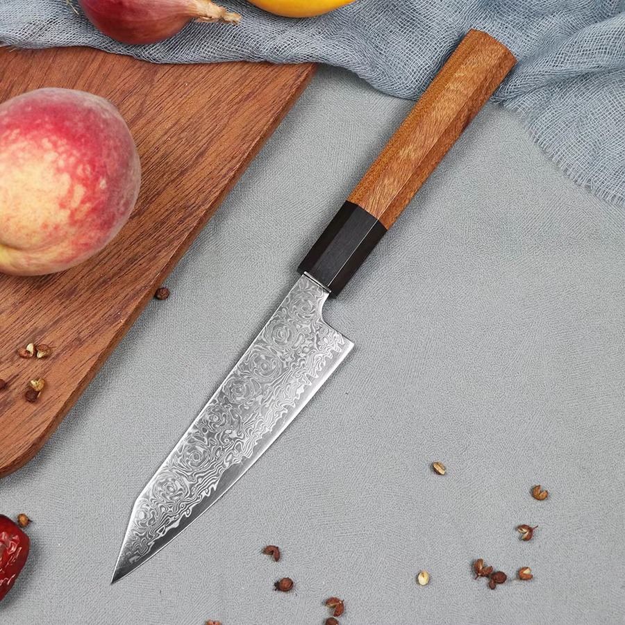 JUMCSONG Allzweckmesser aus 67-lagigem Damaststahl mit Holzgriff in Pink, 12,7 cm - Bild 2