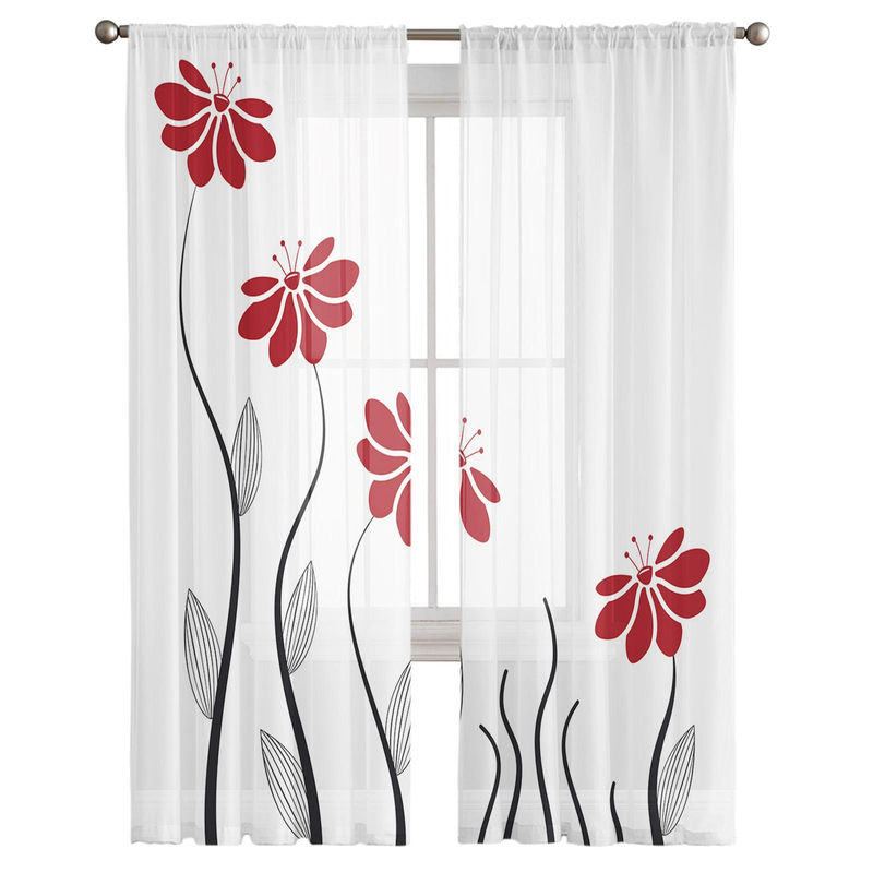 Transparenter Chiffon-Vorhang mit floralem Blumenmuster von Super Six in Weiß, B: 135 cm, H: 114 cm - Bild 4