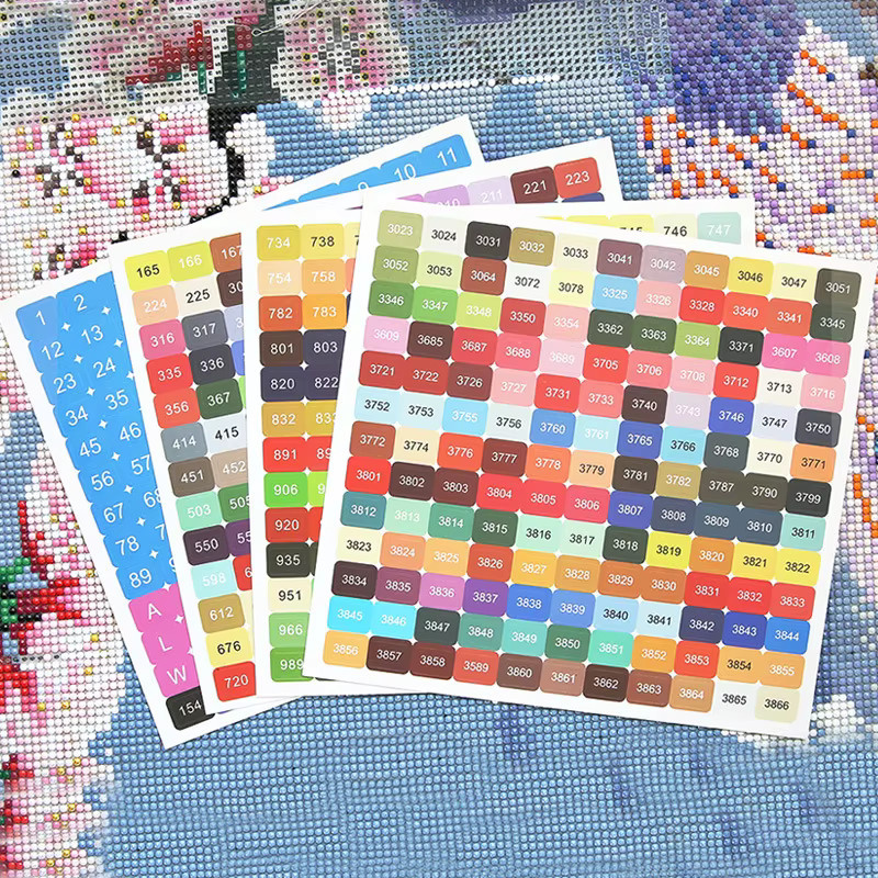 Bunte DMC Etiketten Aufkleber mit Zahlen für Diamantmalerei und DIY Handwerk, quadratisch und rund, Multicolor - Bild 1