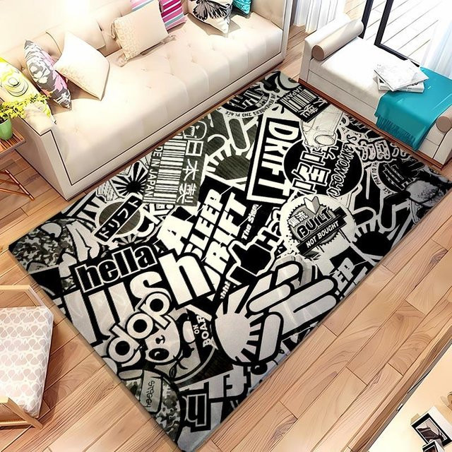Wucifang Jewelry Bunter Graffiti Bereichsteppich mit 3D-Druck, Anti-Rutsch Fußmatte aus Polyester, Mehrfarbig, B/B: 80 x 50 cm - Bild 1