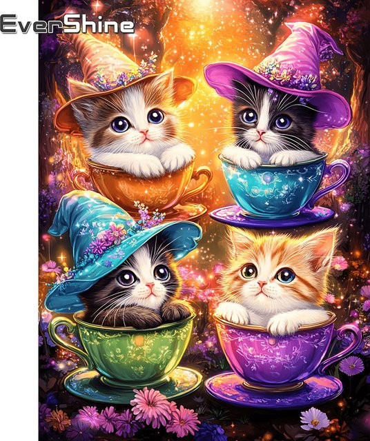 Evershine Diamant-Mosaik Set Katze und Teetasse in Multicolor für Anfänger und Kinder - Bild 1
