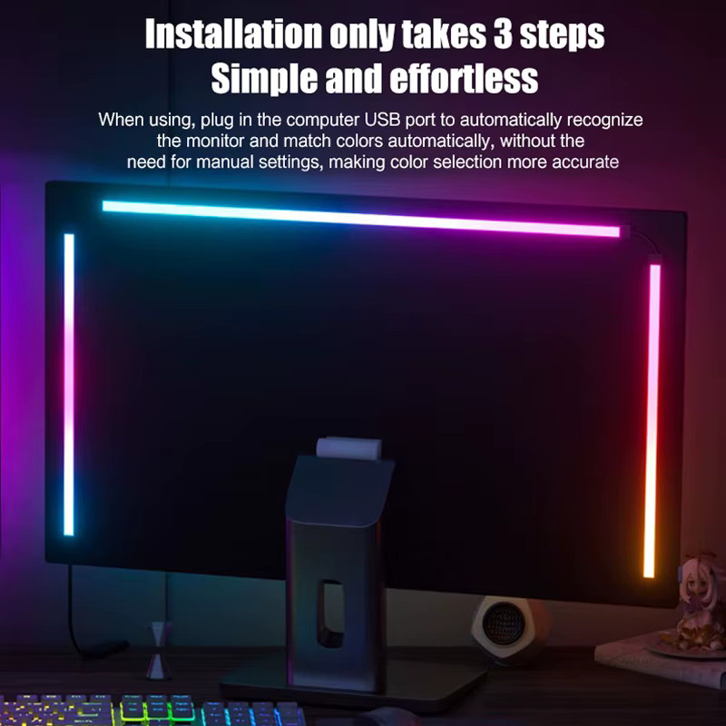 Flying Elephant RGB Ambilight LED-Streifen für Computermonitor mit USB-C-Anschluss und Softwaresteuerung, Multicolor - Bild 2
