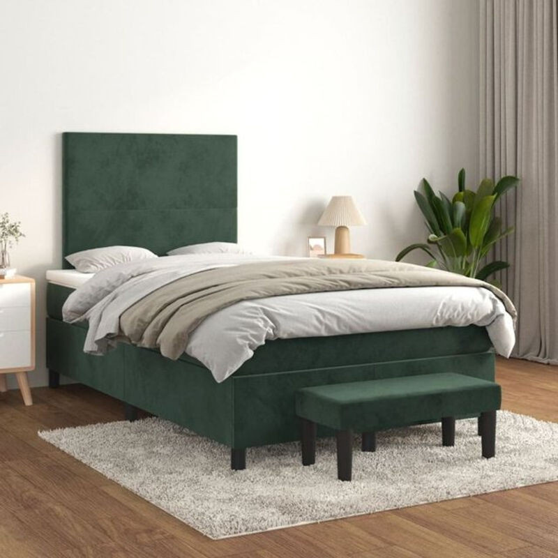 Vidaxl Boxspringbett mit Matratze aus Samt in Dunkelgrün B/T/H: 120 x 200 x 128 cm - Bild 1