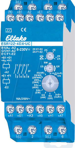Eltako Stromstoßschalter ESR12Z-4DX-UC für Hutschiene, 4 Schließer, 230V, 8A, 2000W, Blau - Bild 1