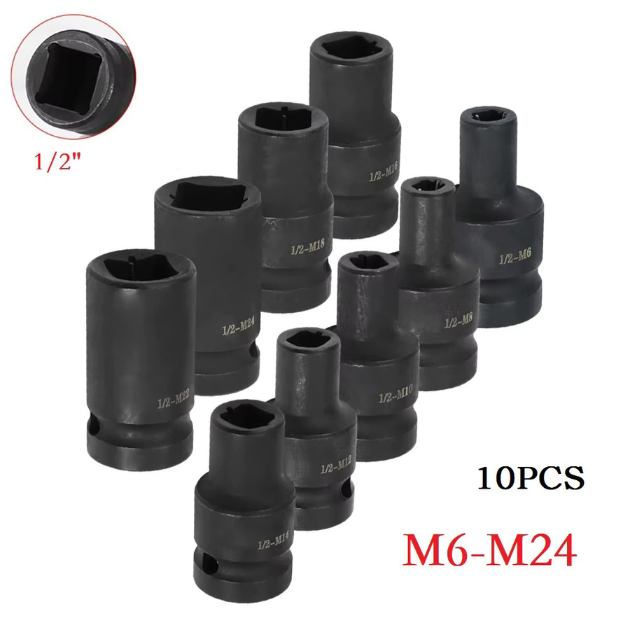 DAZZLEEX Square Schraubendreher-Aufsatz Set, 10 Stück, Schwarz, 2-Zoll-Antrieb für elektrische Schraubendreher, M6-M24 Handwerkzeug-Zubehör - Bild 3