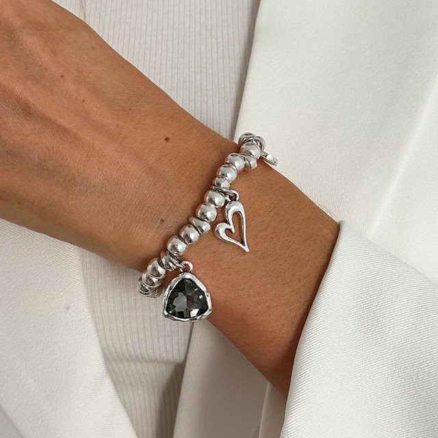 KunJoe Armband, Herz Anhänger, Acryl, Strass, Kristall, Silber, Damen - Bild 1