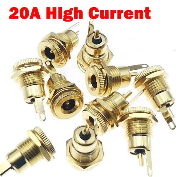 HBXINTAO Vergoldete DC-Buchse Mutter für Panel Mount, 5,5x2,1mm bis 5,5x2,5mm, Hochstrom-Anschluss 30V 20A, Farbe Gold - Bild 1
