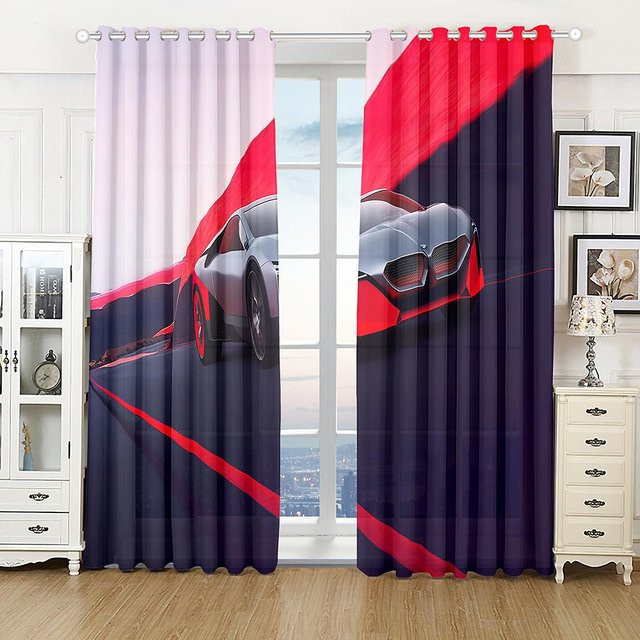 Yiran Furniture 3D-Vorhang mit Auto- und Sportwagenmotiv, 2 Paneele, Mehrfarbig, B: 70 cm, H: 245 cm - Bild 1