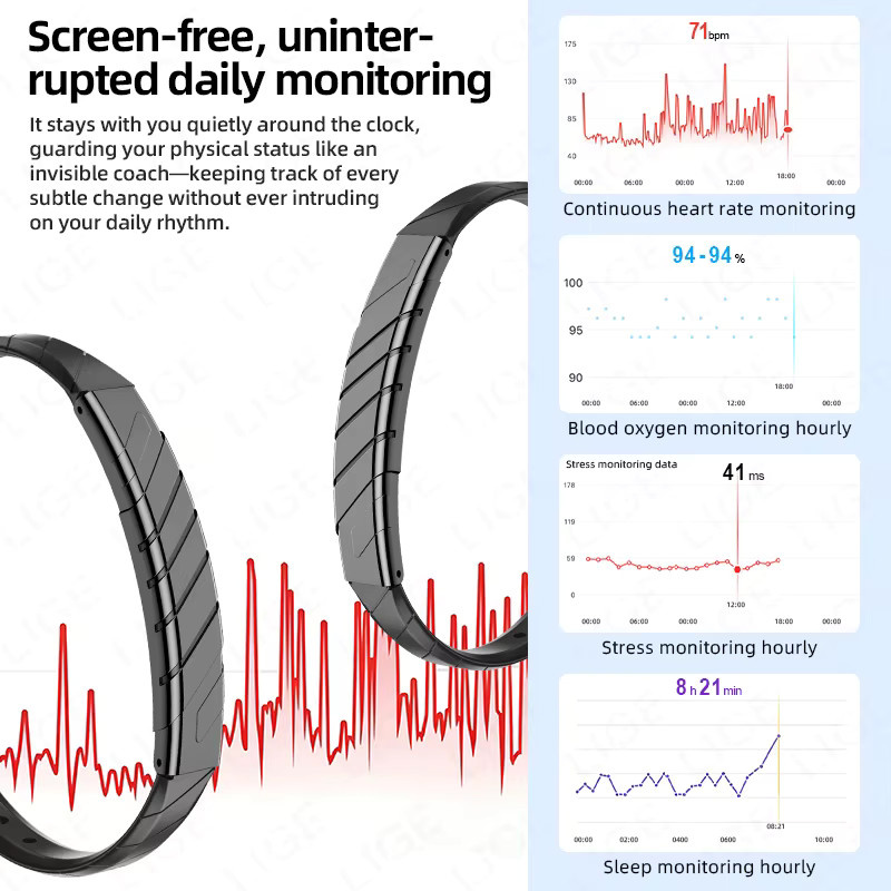 LIGE Smart-Armband für Damen mit Herzfrequenzmessung, Blutsauerstoffmessung und Schlafüberwachung in Schwarz und Silber - Bild 2
