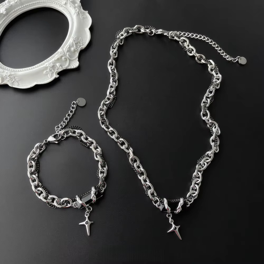 Halskette mit Stern-Anhänger, Edelstahl, Silber, Unisex - Bild 3
