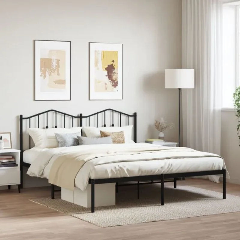 Vidaxl Metallbettgestell mit Kopfteil im Industrial-Stil, Schwarz, B: 160 cm, L: 200 cm - Bild 1