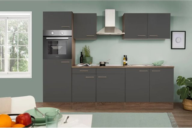 Respekta Küchenzeile KB270EYG in Grau Seidenglanz-Eiche York Nachbildung mit Einbaufunktion und Innenschubladen, Breite: 270 cm, Höhe: 205 cm - Bild 1