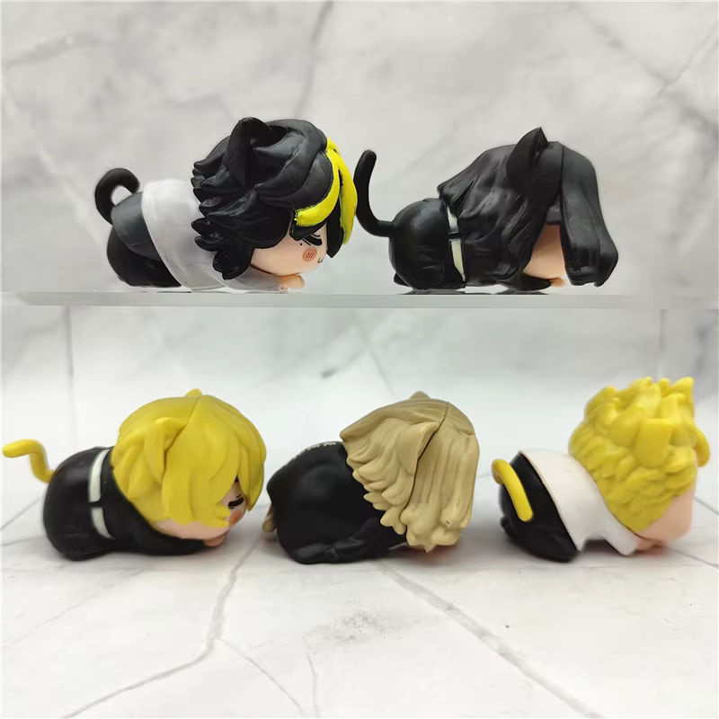 Bandai Tokyo Revengers Anime Figuren Set mit Takemichi, Mikey, Baji, Chifuyu und Kazutora als bunte Katzen-Modelle aus Kunststoff zur Dekoration - Bild 2